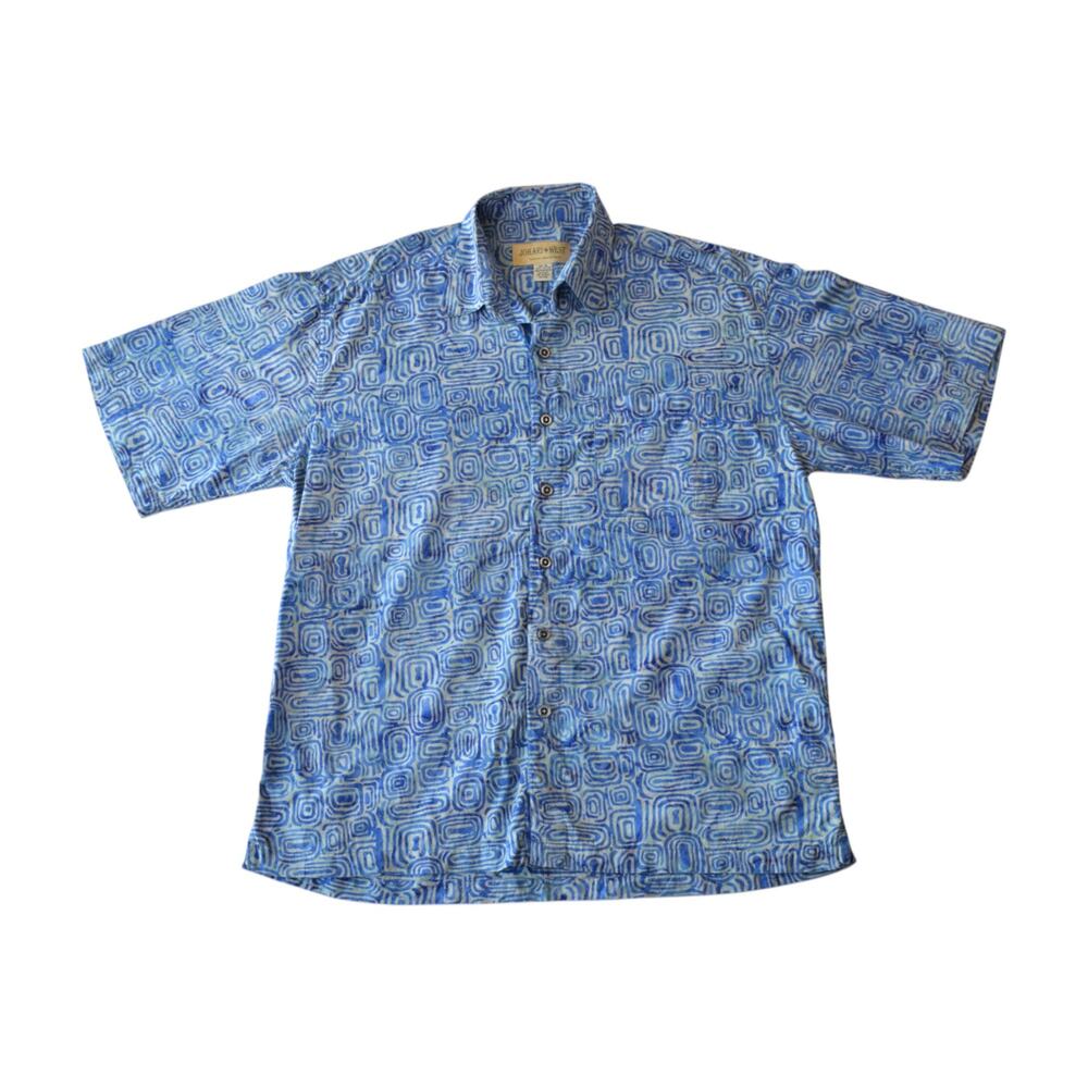 Blue Geometric Print 100% Cotton Button-Up Shirt – Men’s XL